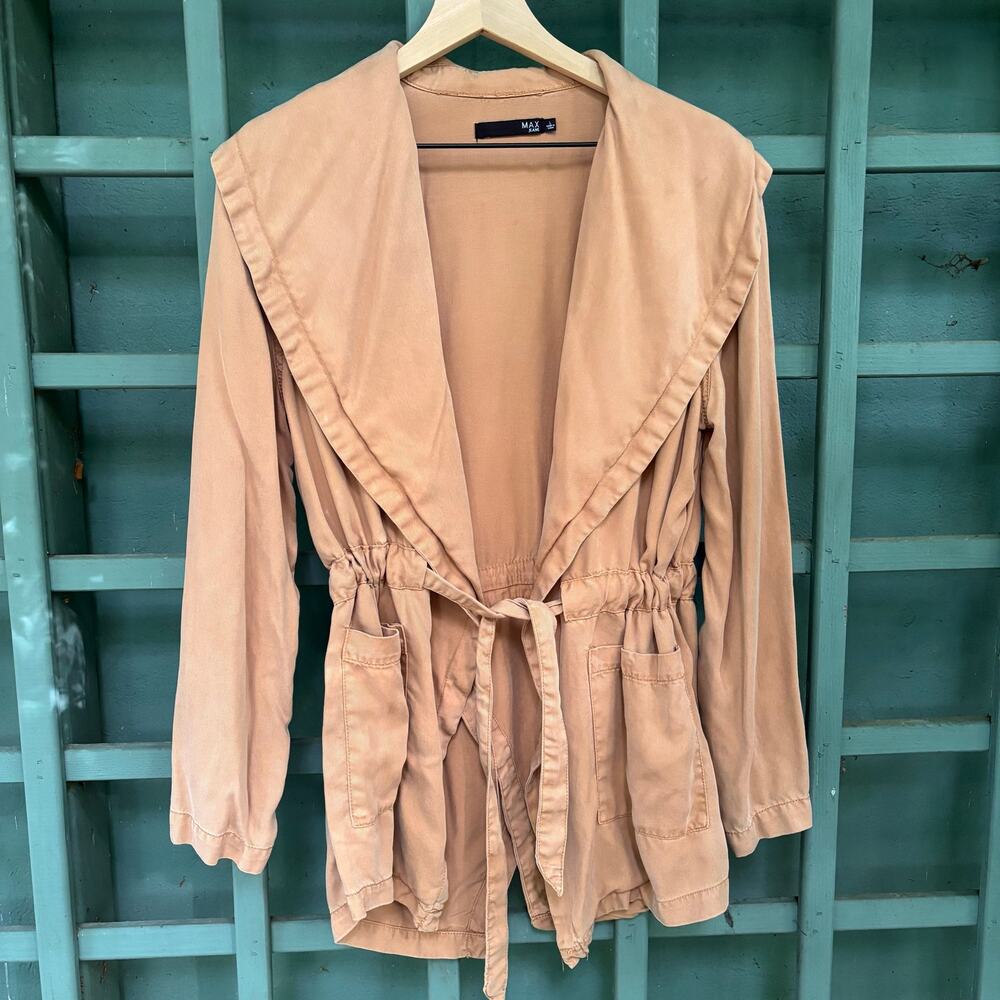 Max Jeans Tan Lightweight Open Front Boho Utility Jacket size L